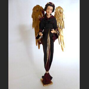 VINTAGE 19” CHRISTMAS ANGEL GOLD WINGS HOLIDAY FIGURE STATUE